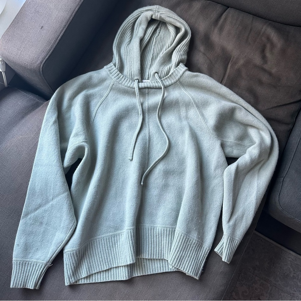 Club Monaco Sage Green Double Weight Cashmere Blend Hoodie Sweater, Medium